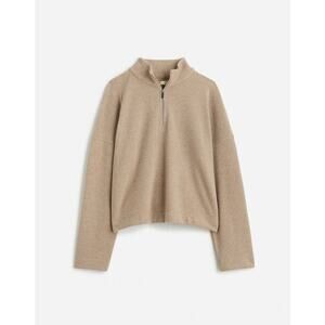 Madewell Cozy Knit Ribbed Quarter-Zip Pullover Top in Faded Birch Size XL